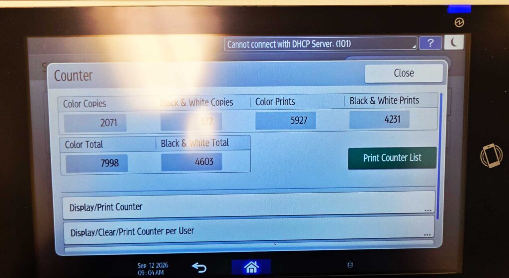 LOW Meter! Ricoh IM C3500 Color MFP Printer. Finisher included.